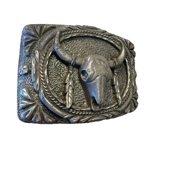 Vintage 1993 Pewter Western Bull Skull Belt Buckle Made in USA